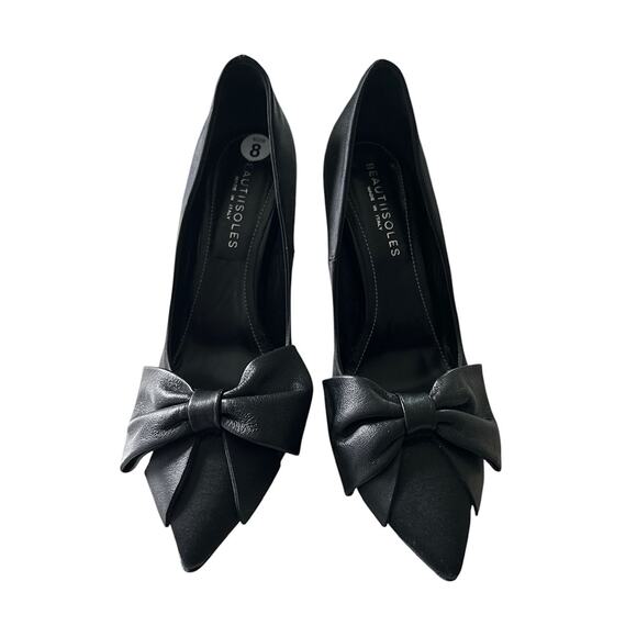 BEAUTIISOLES Women’s Size 8‎ Black Satin Leather Bow Pumps - Picture 1 of 8